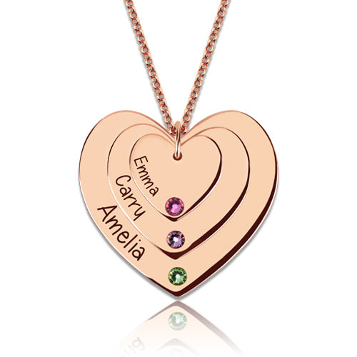 Triple Heart Necklace With Birthstones
