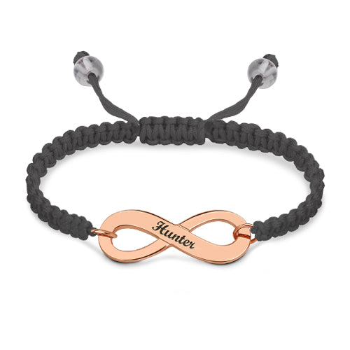 Engraved Infinity Bracelet for Men | Black Cord Men's bracelet | Adjustable Groomsmen Gift | Friendship Bracelet