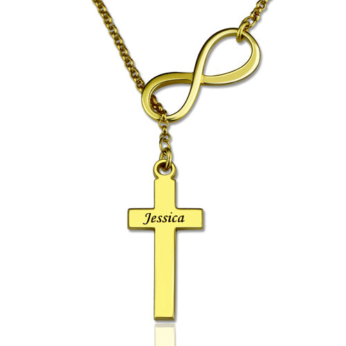 Personalized Classy Infinity Cross Name Necklace Sterling Silver