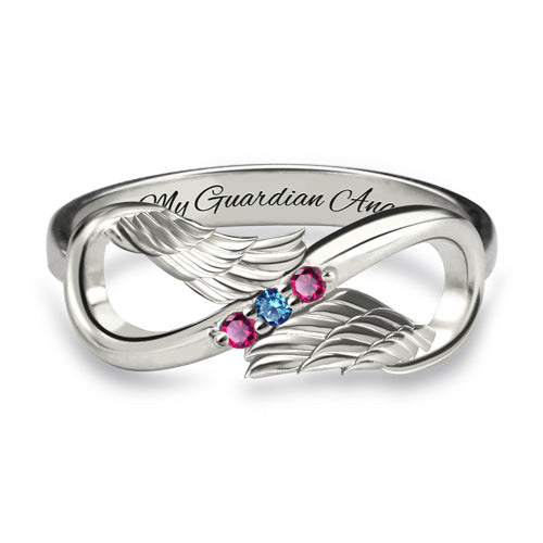 Personalized Angel Wing Infinity Ring with Birthstone | Mothers Day Gift | Family Birthstones Ring | Wedding Band Ring | Engagement Ring