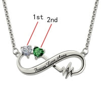 Heartbeat Infinity Necklace With Birthstones Platinum Plated