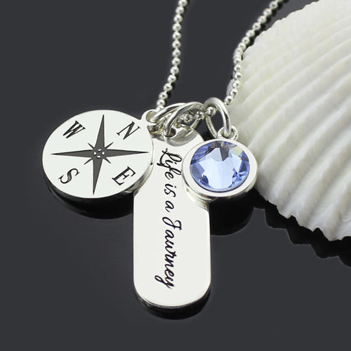 Personalized Compass Necklace |  Engraved Compass Necklace | Coordinate Necklace | Travelers Necklace | Compass Birthstone Necklace | Graduation Gift