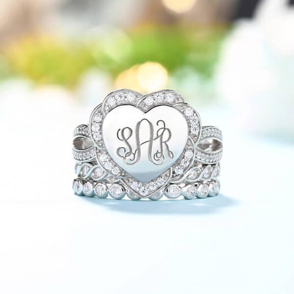 925 Sterling Silver Stackable Monogram Ring - Personalized Heart Engraving - Ideal for Engagement & Bridesmaid Gifts - Belbren