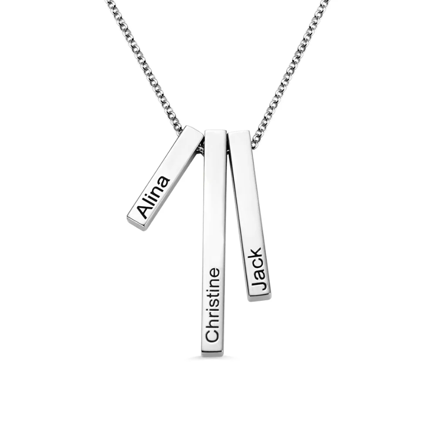 3D Vertical Bar Necklace | Custom Name Necklace Gold | Personalized Vertical Bar Family Name Necklace