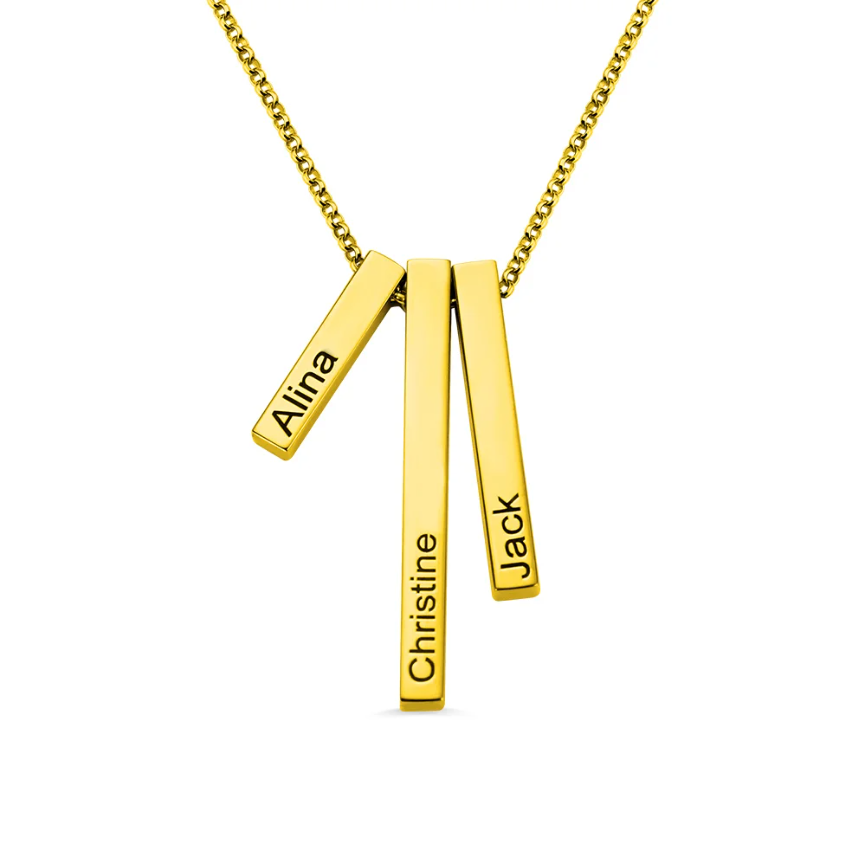 3D Vertical Bar Necklace | Custom Name Necklace Gold | Personalized Vertical Bar Family Name Necklace