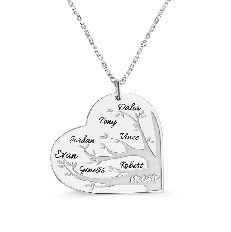 Personalized Family Tree Necklace with Engraved Names and Heartfelt Message - Ideal Gift for Mothers and Grandmothers