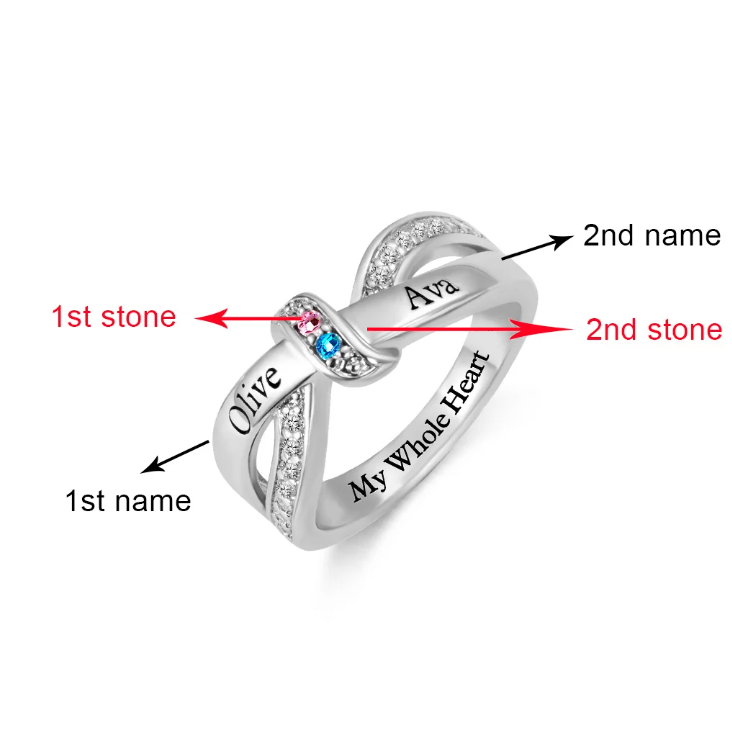 Family Birthstone and Name Ring | Mothers Ring | Birthstone Name Ring | Engraved 1-8 Family Name Ring Gift for Mom in Sterling Silver