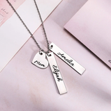 Personalized Double Vertical Bar Name Necklace | Custom Engraved Date Name and Initials | Coordinates Name Heart  Bar Family Necklace