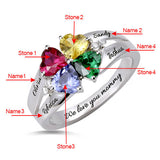 Customizable Four Heart Birthstone Clover Ring - 925 Sterling Silver - Personalized Family Jewelry