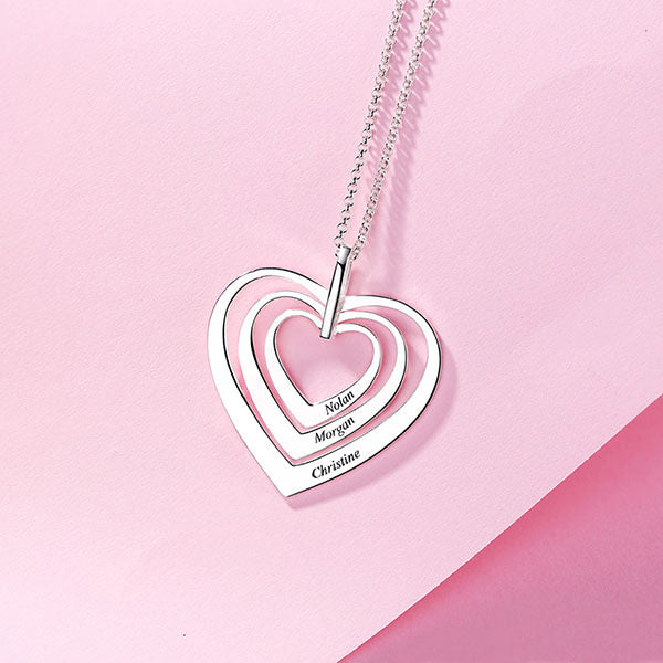 Engraved Family Heart Necklace In Sterling Silver
