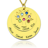 Personalized Silver Disc Family Tree Necklace With Birthstones