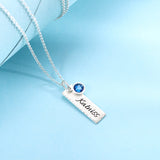 Personalize Hammered Bar Necklace with Birthstones Pure Silver