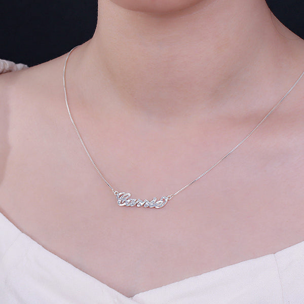 Personalized Hammered Name Necklace Pure Silver