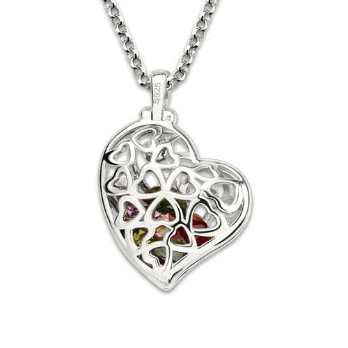 Family Tree Birthstone Necklace | Tree of Life Family Gift | Mothers Day Jewelry | Sterling Silver Heart Cage Necklace for Mom