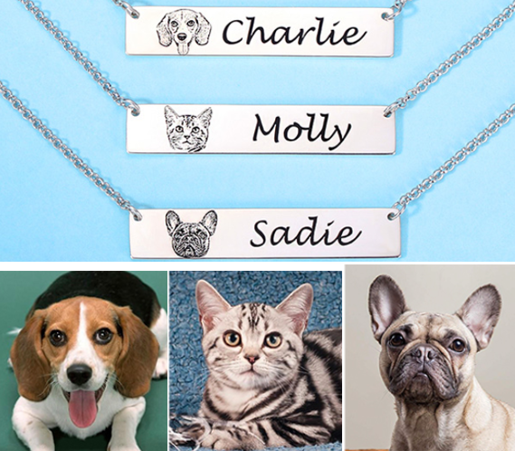 Pet Photo Bar Necklace | Gift for Dog Lover | Pet Portrait Custom Engraved | Pet Jewelry Personalized Gift | Pet Memorial Gift