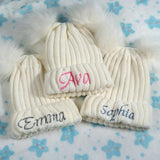 Personalized Pom Pom Baby Hat | Pompom Hats with Customize Name | Double Pom Pom Knitted Winter Kids Hat | Gift for Newborns, Kids & Babies
