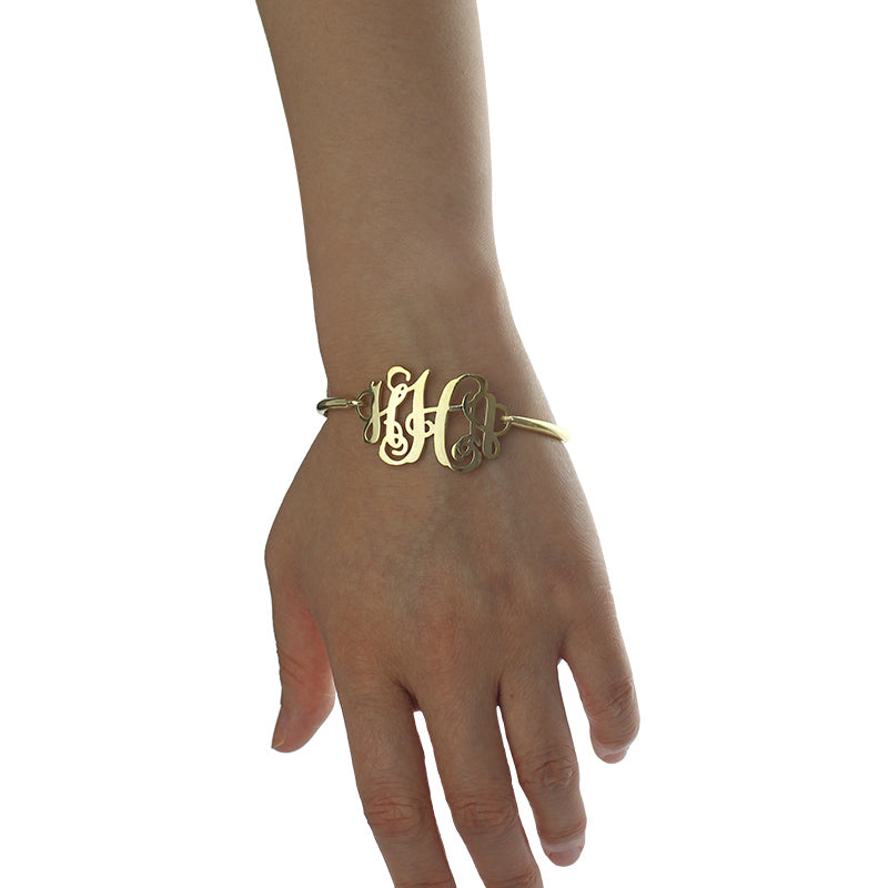 Monogram Initial Bangle Bracelet | Sterling Silver Monogram Gift for Women | Initial Monogram Bracelet | 3 Letters Typography Jewelry