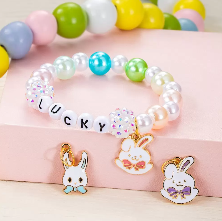 Personalized Easter Bunny Bracelet | Girl's Rabbit Name Bracelet | Kids Easter Jewelry