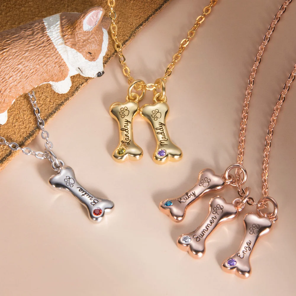 Personalized Name Dog Bone Necklace | Pet Paw Name Necklace | Custom Memorial Dog Bone Jewerly | Dog Lovers Gift