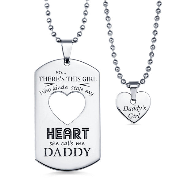 Personalized Couples Dog Tag Necklace With Cut Out Heart | Dog Tag Handmade Necklace set