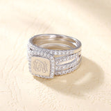 Monogram Sterling Silver CZ Ring | Personalized CZ's, 3 Piece stacked Monogrammed Ring | Custom Engraved Stacking Ring