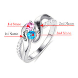 Sterling silver ring labeled with '1st Name', '2nd Name', and birthstone positions.