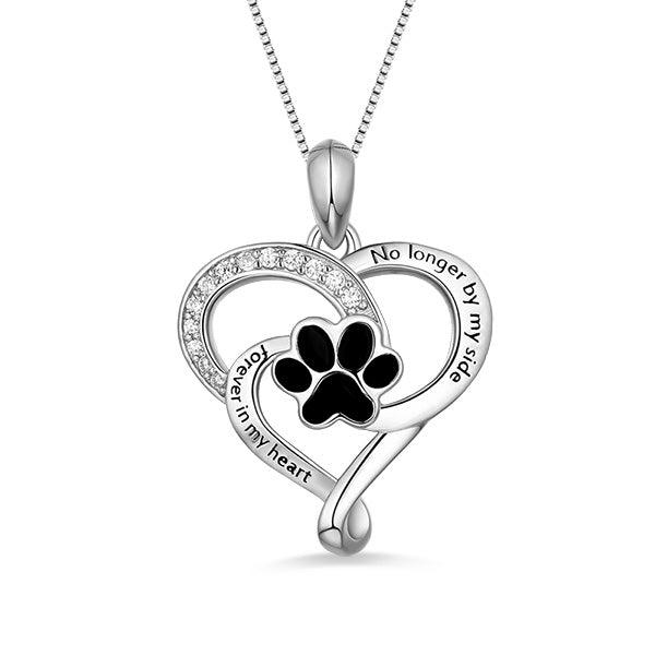 Customized Pet Paw Print Love Heart Necklace Gift for Pet Lover