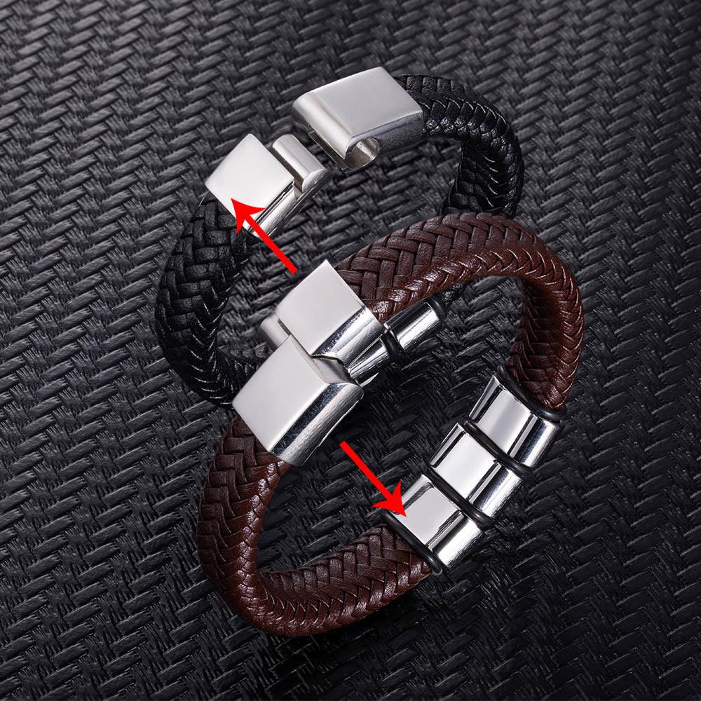 Custom Engraved Leather Bracelet for Men with Stainless Steel Beads - Personalized Gift for Husband, Father - Belbren