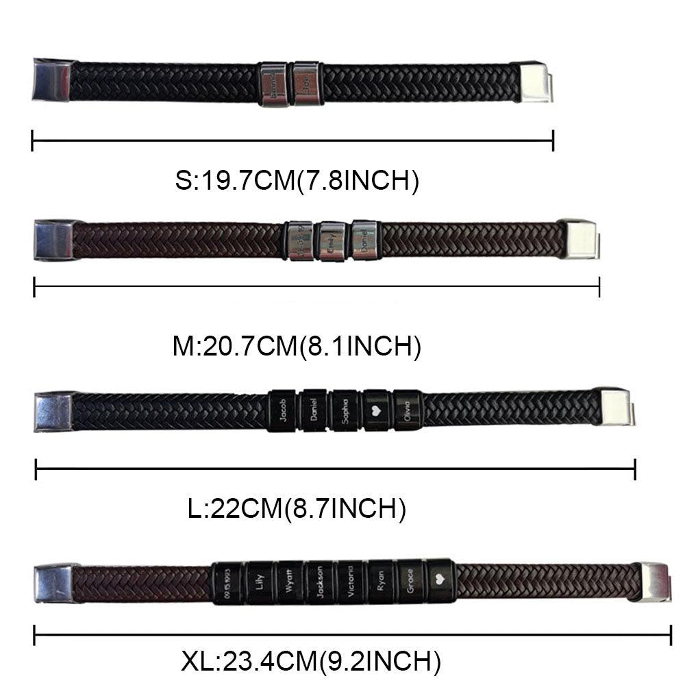 Custom Engraved Leather Bracelet for Men with Stainless Steel Beads - Personalized Gift for Husband, Father - Belbren