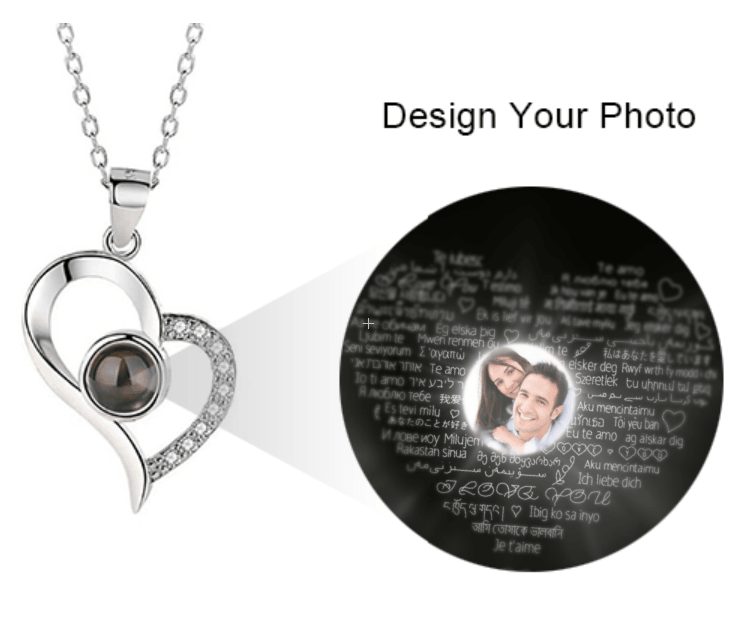 Custom Heart Projection Necklace - "I Love You" in 100 Languages with Photo - Belbren