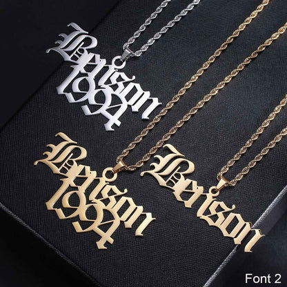 Custom Hip Hop Name and Date Necklace - Personalized Gift for Men - Belbren