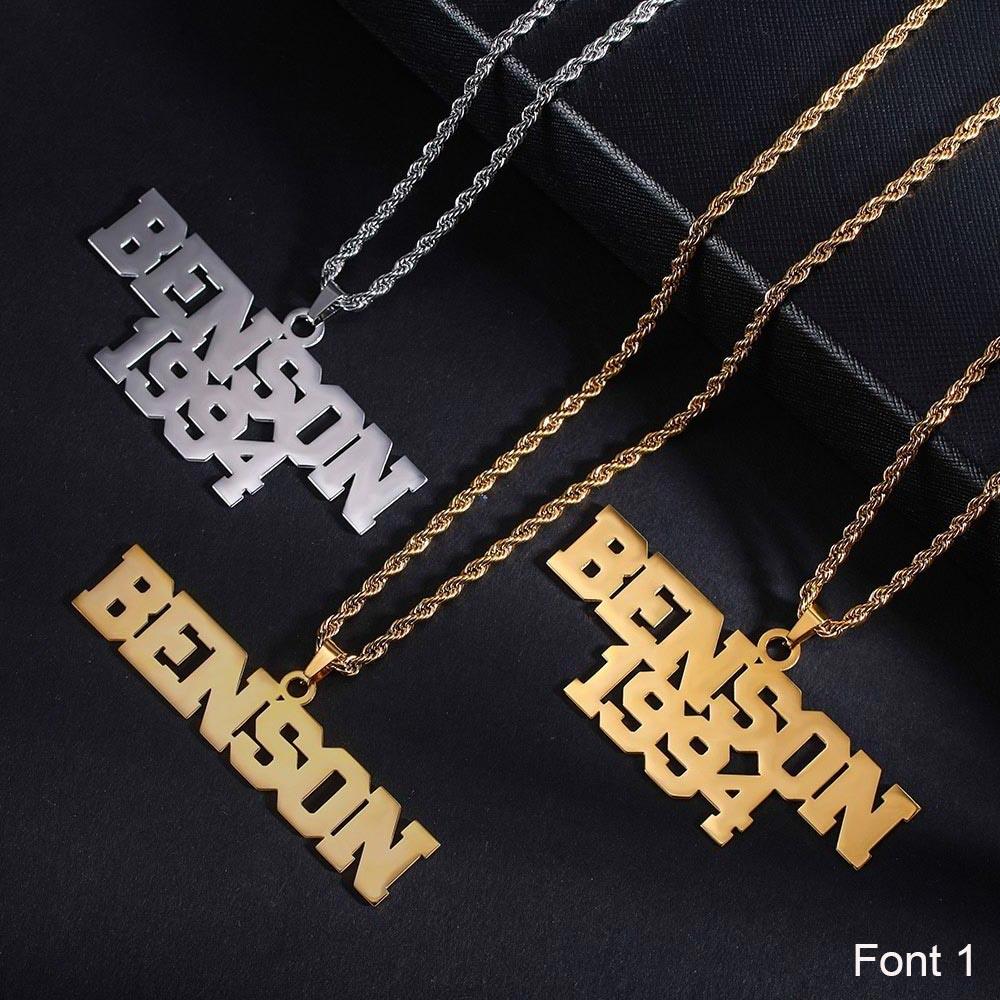 Custom Hip Hop Name and Date Necklace - Personalized Gift for Men - Belbren