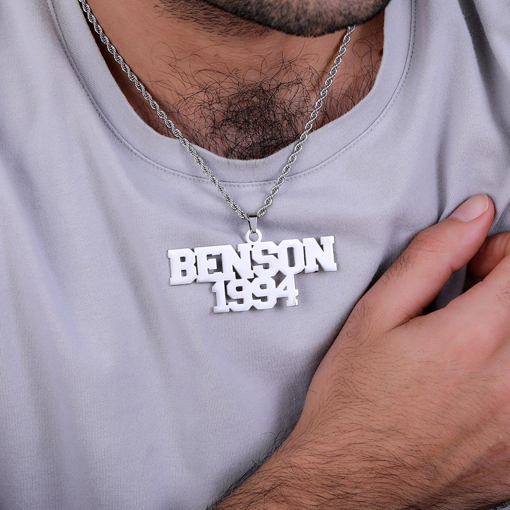 Custom Hip Hop Name and Date Necklace - Personalized Gift for Men - Belbren