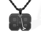 A black hockey-themed necklace featuring the name "LUCAS" and number 88 with a hockey stick design, displayed on a black chain.