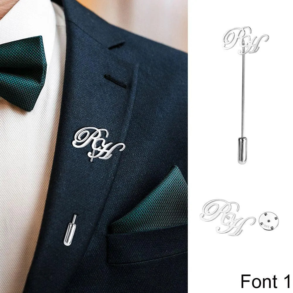 Personalized Initial Lapel Pin - Sterling Silver Brooch For Wedding, Anniversary, Groom & Best Man Gift