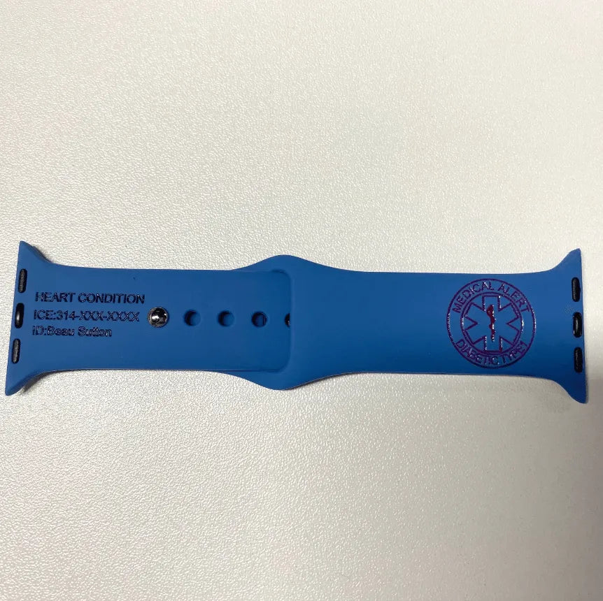 Custom Medical Alert Apple Watch Band - Personalized Silicone Strap for Health & Safety - 10 Vibrant Colors Available - Belbren
