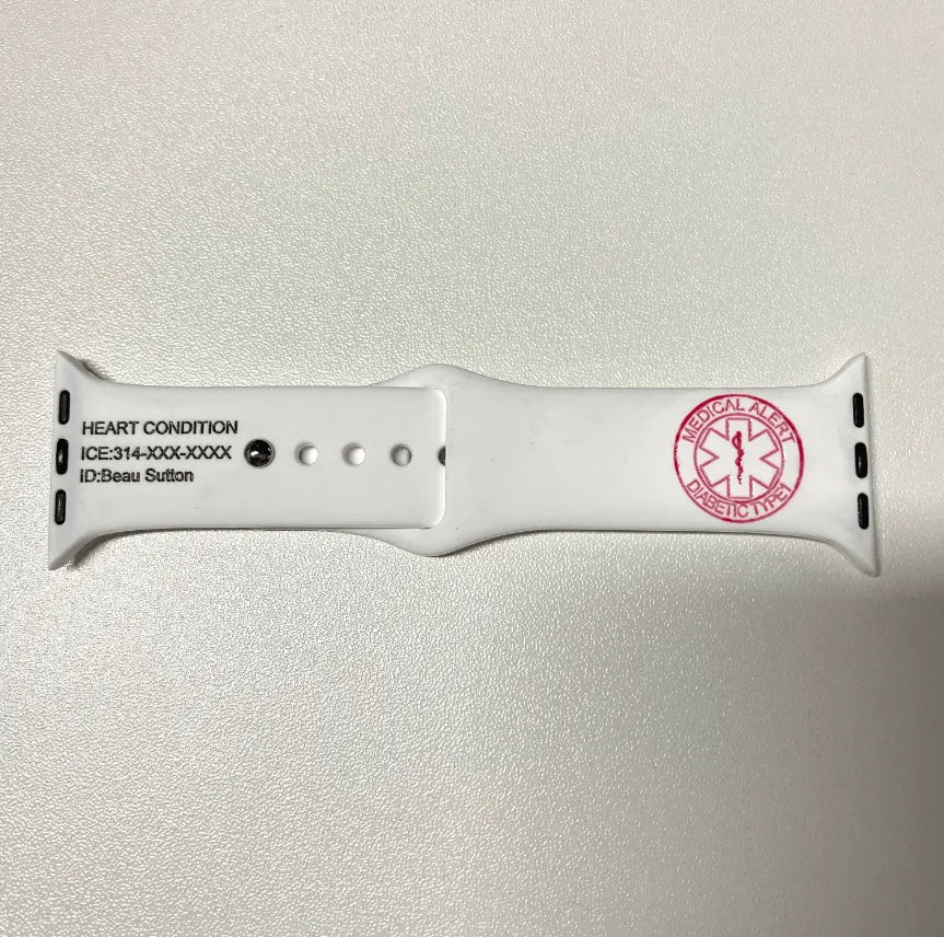 Custom Medical Alert Apple Watch Band - Personalized Silicone Strap for Health & Safety - 10 Vibrant Colors Available - Belbren