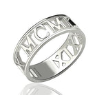 Custom Sterling Silver Roman Numerals Cut-Out Date Ring - Personalized Jewelry for Special Dates - Belbren