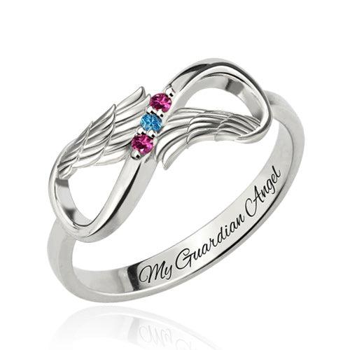 Customized Angel Wing Infinity Birthstone Ring - Eternal Guardian Jewelry for Women & Mothers - Perfect Family Gift - Belbren