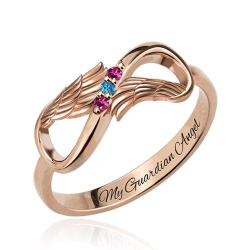 Customized Angel Wing Infinity Birthstone Ring - Eternal Guardian Jewelry for Women & Mothers - Perfect Family Gift - Belbren