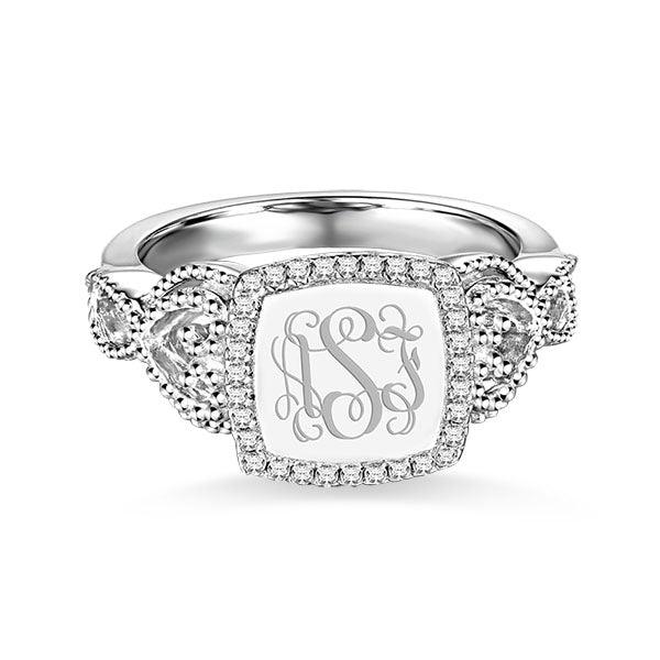 Elegant Custom Monogram Ring - Personalized Jewelry for Women, Polished Sterling Silver with Intricate Initial Patterns - Belbren