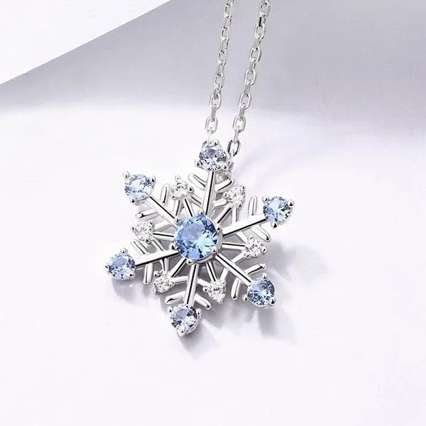 Elegant Snowflake Pendant Necklace – Pure Silver with Blue Stones