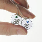 Engraved 3 Initials & Birthstones Disc Charm Necklace. - Belbren