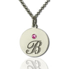 Engraved 3 Initials & Birthstones Disc Charm Necklace. - Belbren