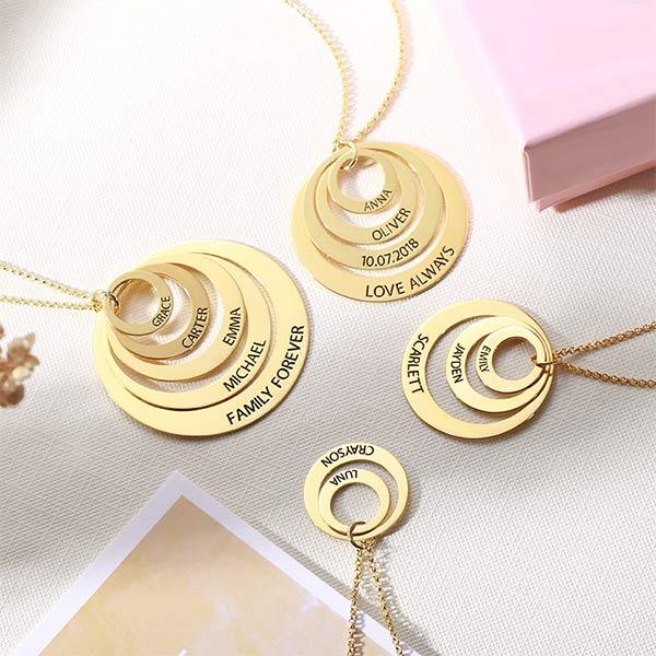 Engraved Family Stacked Circle Necklace Sterling Silver - Belbren