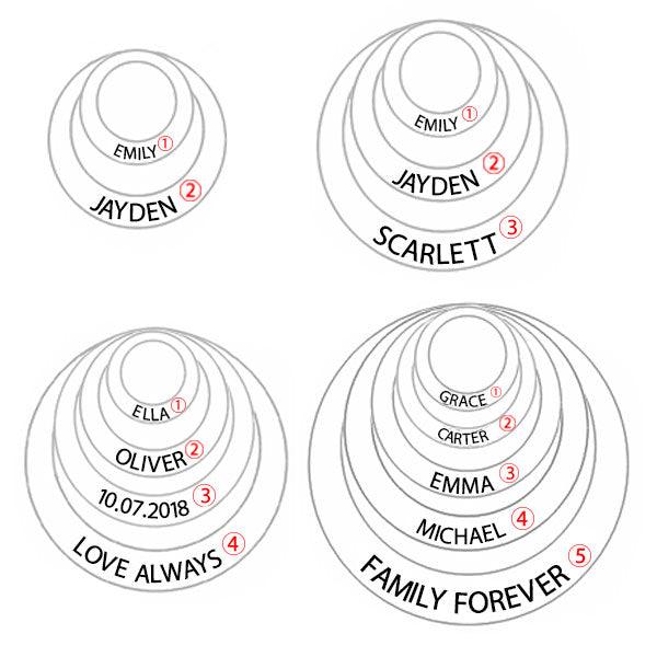 Engraved Family Stacked Circle Necklace Sterling Silver - Belbren