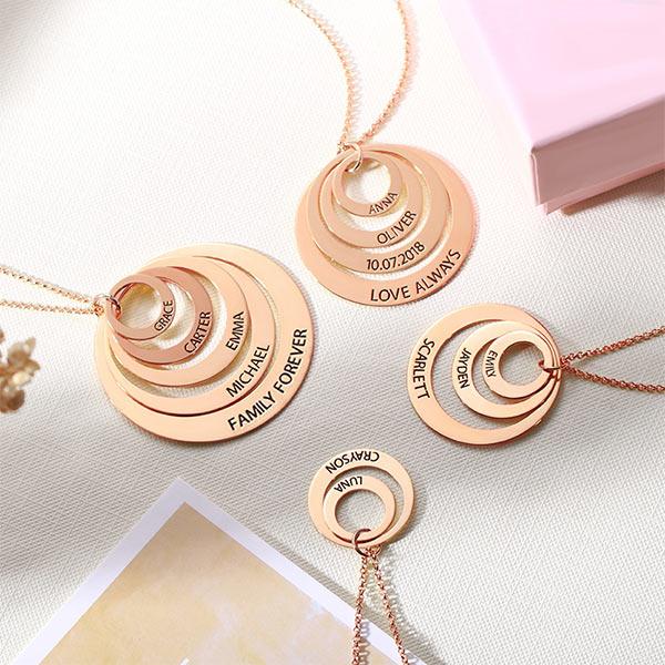 Engraved Family Stacked Circle Necklace Sterling Silver - Belbren