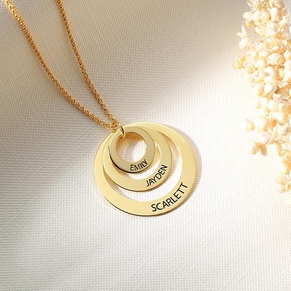 Engraved Family Stacked Circle Necklace Sterling Silver - Belbren