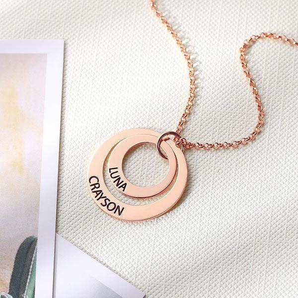 Engraved Family Stacked Circle Necklace Sterling Silver - Belbren