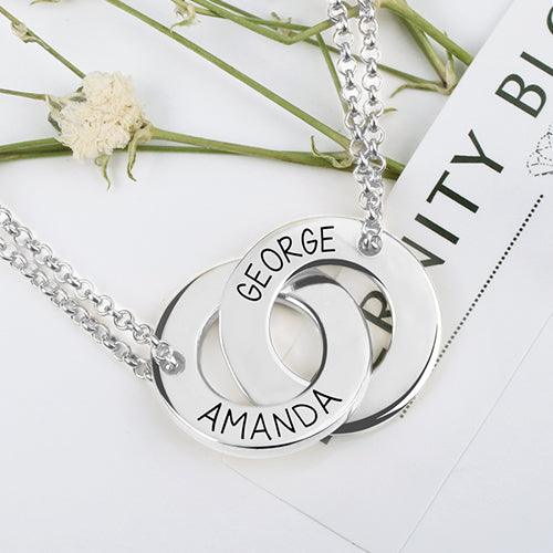 Engraved Interlocking Two Circle Necklace Rose Gold - Belbren